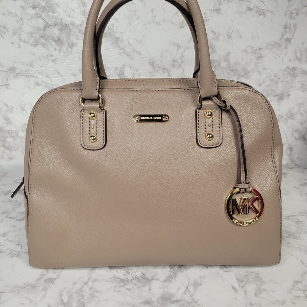 Michael Kors Large‎ Saffiano Satchel Handbag Tan Gold Designer Purse